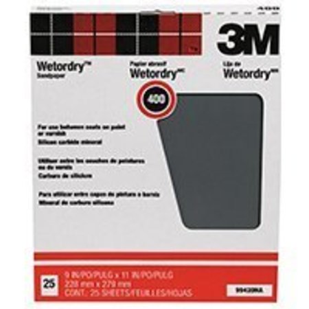 3M Wetordry 99420NA Sand Paper, 400-Grit, Paper Backing, Silicone Carbide, Black 99420NA